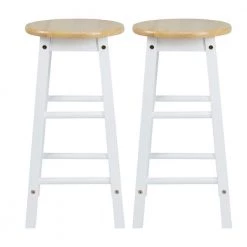 24 in. Brown and White Rubber Wood Counter Height Round Top Backless Bar Stool (Set of 2) by The Urban Port