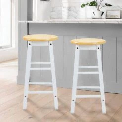 24 in. Brown and White Rubber Wood Counter Height Round Top Backless Bar Stool (Set of 2) by The Urban Port -The Urban Port Sales brown and white the urban port bar stools upt 266393 76 1000