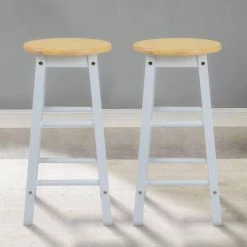 24 in. Brown and White Rubber Wood Counter Height Round Top Backless Bar Stool (Set of 2) by The Urban Port -The Urban Port Sales brown and white the urban port bar stools upt 266393 fa 1000