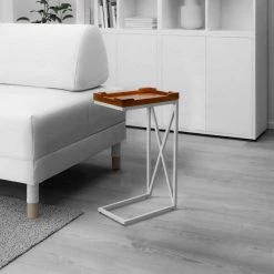 16 In. White and Brown Mango Wood Modern C Shape End Table with Tray Top and Iron Frame by The Urban Port -The Urban Port Sales brown and white the urban port c tables upt 266377 31 1000