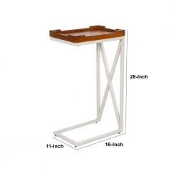 16 In. White and Brown Mango Wood Modern C Shape End Table with Tray Top and Iron Frame by The Urban Port -The Urban Port Sales brown and white the urban port c tables upt 266377 44 1000