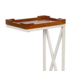 16 In. White and Brown Mango Wood Modern C Shape End Table with Tray Top and Iron Frame by The Urban Port -The Urban Port Sales brown and white the urban port c tables upt 266377 4f 1000