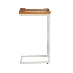 16 In. White and Brown Mango Wood Modern C Shape End Table with Tray Top and Iron Frame by The Urban Port -The Urban Port Sales brown and white the urban port c tables upt 266377 c3 1000