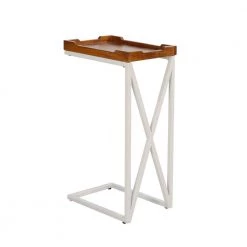 16 In. White and Brown Mango Wood Modern C Shape End Table with Tray Top and Iron Frame by The Urban Port -The Urban Port Sales brown and white the urban port c tables upt 266377 e1 1000