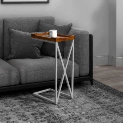 16 In. White and Brown Mango Wood Modern C Shape End Table with Tray Top and Iron Frame by The Urban Port -The Urban Port Sales brown and white the urban port c tables upt 266377 fa 1000