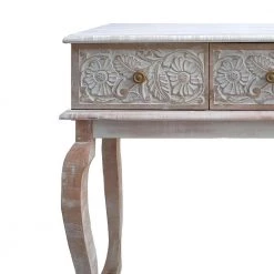 34.5 in. Brown and White Standard Rectangle Mango Wood Console Table with Floral Carved Front by The Urban Port -The Urban Port Sales brown and white the urban port console tables upt 226283 44 1000