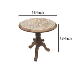 18 in. H Brown and White Intricately Carved Round Top Mango Wood Side End Table with Pedestal Base by The Urban Port -The Urban Port Sales brown and white the urban port end side tables upt 209567 44 1000
