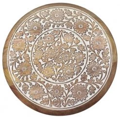 18 in. H Brown and White Intricately Carved Round Top Mango Wood Side End Table with Pedestal Base by The Urban Port -The Urban Port Sales brown and white the urban port end side tables upt 209567 4f 1000