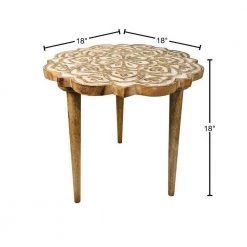 18 in. Antique Brown and White Round Handcrafted Mango Wood Side End Table with Floral Carved Top and Tripod Base by The Urban Port 11 18 in. Antique Brown and White Round Handcrafted Mango Wood Side End Table with Floral Carved Top and Tripod Base by The Urban Port -The Urban Port Sales brown and white the urban port end side tables upt 248149 40 1000