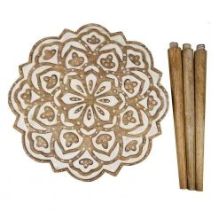 18 in. Antique Brown and White Round Handcrafted Mango Wood Side End Table with Floral Carved Top and Tripod Base by The Urban Port 15 18 in. Antique Brown and White Round Handcrafted Mango Wood Side End Table with Floral Carved Top and Tripod Base by The Urban Port -The Urban Port Sales brown and white the urban port end side tables upt 248149 44 1000