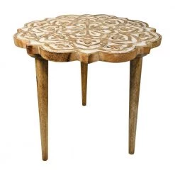 18 in. Antique Brown and White Round Handcrafted Mango Wood Side End Table with Floral Carved Top and Tripod Base by The Urban Port 10 18 in. Antique Brown and White Round Handcrafted Mango Wood Side End Table with Floral Carved Top and Tripod Base by The Urban Port -The Urban Port Sales brown and white the urban port end side tables upt 248149 e1 1000