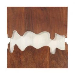 Allen 21 in. Walnut and White Square 2 Tone Acacia Wood Side End Table with Block Pedestal and Abstract Design by The Urban Port -The Urban Port Sales brown and white the urban port end side tables upt 270550 1f 1000