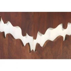 Allen 21 in. Walnut and White Square 2 Tone Acacia Wood Side End Table with Block Pedestal and Abstract Design by The Urban Port -The Urban Port Sales brown and white the urban port end side tables upt 270550 44 1000