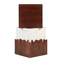 Allen 21 in. Walnut and White Square 2 Tone Acacia Wood Side End Table with Block Pedestal and Abstract Design by The Urban Port -The Urban Port Sales brown and white the urban port end side tables upt 270550 c3 1000