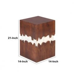 Allen 21 in. Walnut and White Square 2 Tone Acacia Wood Side End Table with Block Pedestal and Abstract Design by The Urban Port -The Urban Port Sales brown and white the urban port end side tables upt 270550 fa 1000