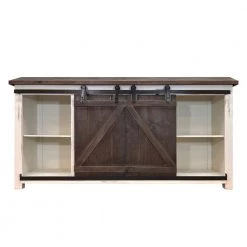 Brown and White 69 in. W Wooden Media Console with Barn Style Sliding Door Fits 60 in. TV by The Urban Port