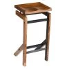 29 in. Brown and Black Metal Frame Acacia Wood Bar Stool with Saddle Seat by The Urban Port