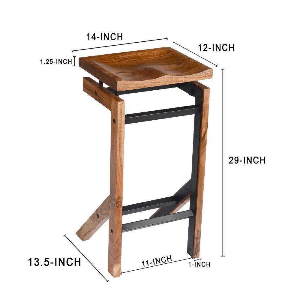 29 in. Brown and Black Metal Frame Acacia Wood Bar Stool with Saddle Seat by The Urban Port 8 29 in. Brown and Black Metal Frame Acacia Wood Bar Stool with Saddle Seat by The Urban Port - Image 8