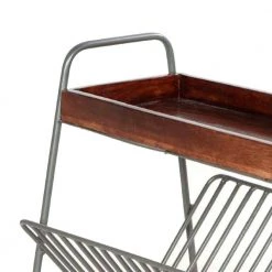 18 in. Brown and Pewter Gray Rectangular Metal Frame Side Table with Magazine Rack and Mango Wood Tray Top by The Urban Port -The Urban Port Sales brown pewter gray the urban port end side tables upt 266374 1f 1000