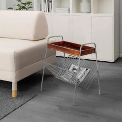 18 in. Brown and Pewter Gray Rectangular Metal Frame Side Table with Magazine Rack and Mango Wood Tray Top by The Urban Port -The Urban Port Sales brown pewter gray the urban port end side tables upt 266374 31 1000