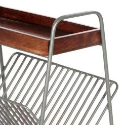 18 in. Brown and Pewter Gray Rectangular Metal Frame Side Table with Magazine Rack and Mango Wood Tray Top by The Urban Port -The Urban Port Sales brown pewter gray the urban port end side tables upt 266374 44 1000