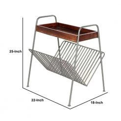 18 in. Brown and Pewter Gray Rectangular Metal Frame Side Table with Magazine Rack and Mango Wood Tray Top by The Urban Port -The Urban Port Sales brown pewter gray the urban port end side tables upt 266374 66 1000