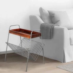 18 in. Brown and Pewter Gray Rectangular Metal Frame Side Table with Magazine Rack and Mango Wood Tray Top by The Urban Port -The Urban Port Sales brown pewter gray the urban port end side tables upt 266374 77 1000