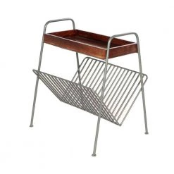 18 in. Brown and Pewter Gray Rectangular Metal Frame Side Table with Magazine Rack and Mango Wood Tray Top by The Urban Port -The Urban Port Sales brown pewter gray the urban port end side tables upt 266374 c3 1000