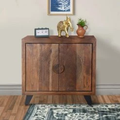 Modern Brown Wood Accent Cabinet with Engraved Circular Design by The Urban Port -The Urban Port Sales brown the urban port accent cabinets upt 230847 76 1000
