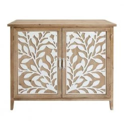 Brown Wooden Storage Cabinet with 2-Doors and Floral Mirror Trim by The Urban Port