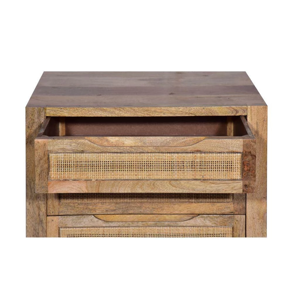 Ryan 31 in. Natural Brown Cottage Mango Wood Storage Cabinet Table with Cane Rattan Panels and 3-Drawers by The Urban Port 6 Ryan 31 in. Natural Brown Cottage Mango Wood Storage Cabinet Table with Cane Rattan Panels and 3-Drawers by The Urban Port - Image 6