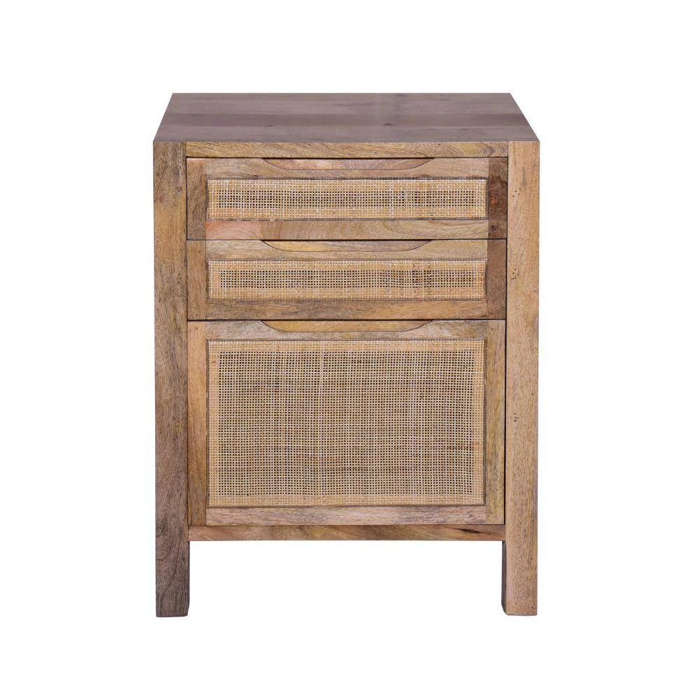 Ryan 31 in. Natural Brown Cottage Mango Wood Storage Cabinet Table with Cane Rattan Panels and 3-Drawers by The Urban Port 5 Ryan 31 in. Natural Brown Cottage Mango Wood Storage Cabinet Table with Cane Rattan Panels and 3-Drawers by The Urban Port - Image 5