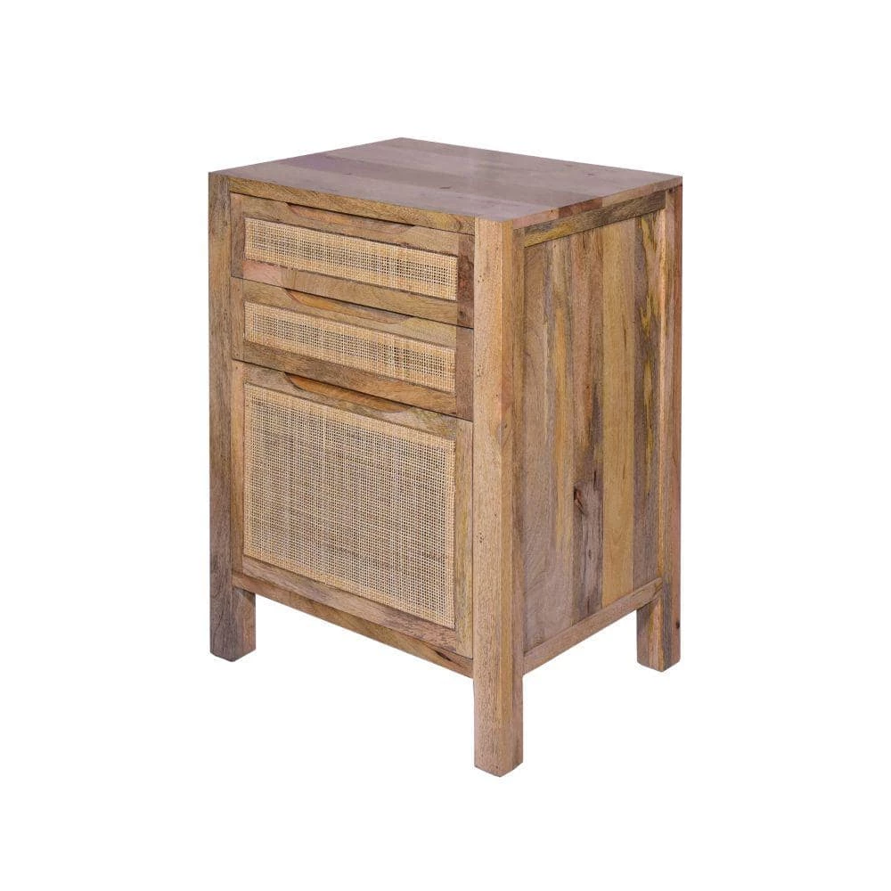Ryan 31 in. Natural Brown Cottage Mango Wood Storage Cabinet Table with Cane Rattan Panels and 3-Drawers by The Urban Port 2 Ryan 31 in. Natural Brown Cottage Mango Wood Storage Cabinet Table with Cane Rattan Panels and 3-Drawers by The Urban Port - Image 2