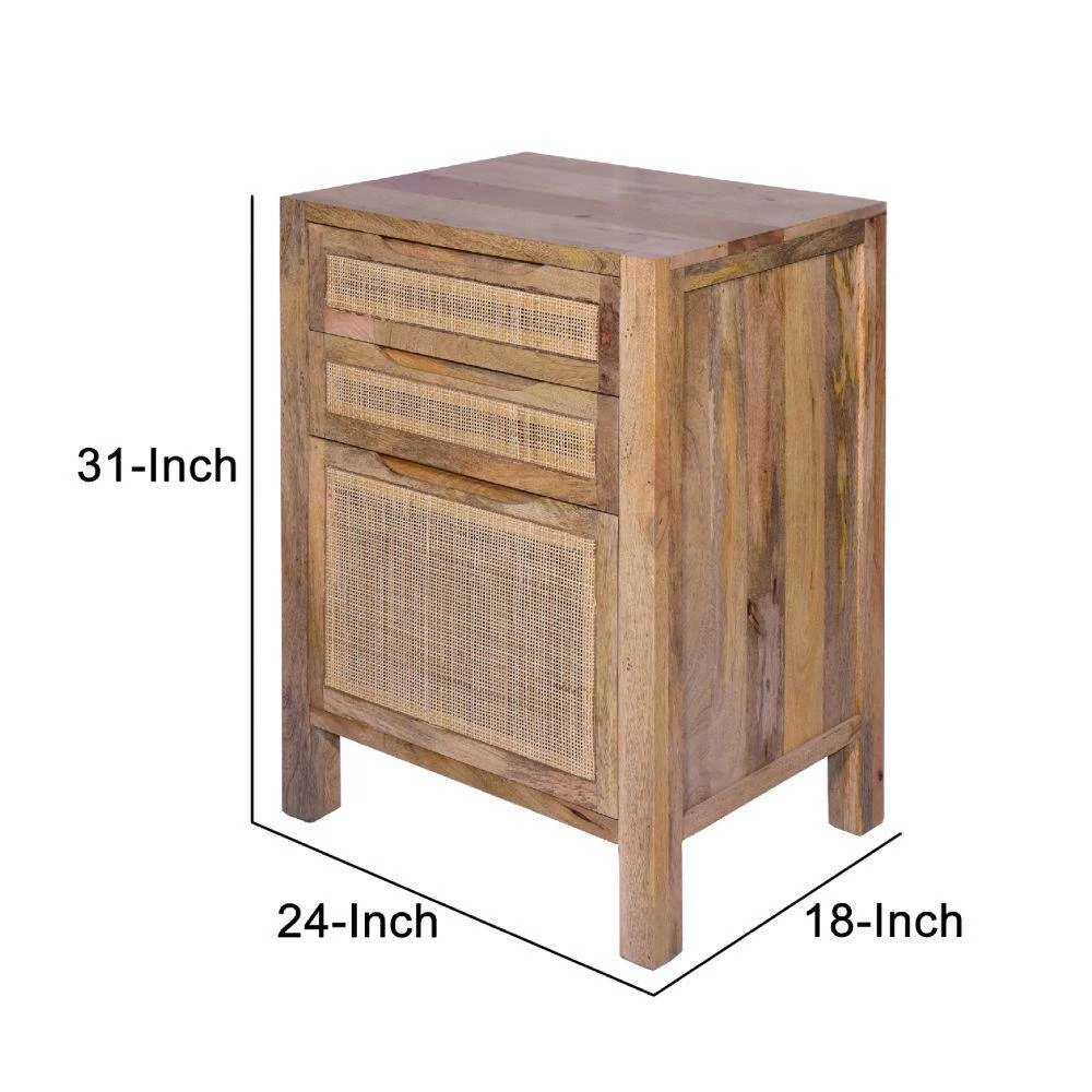 Ryan 31 in. Natural Brown Cottage Mango Wood Storage Cabinet Table with Cane Rattan Panels and 3-Drawers by The Urban Port 9 Ryan 31 in. Natural Brown Cottage Mango Wood Storage Cabinet Table with Cane Rattan Panels and 3-Drawers by The Urban Port - Image 9