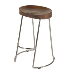 24 in. Brown and Silver Small Farmhouse Counter Height Barstool with Wooden Saddle Seat and Tubular Frame by The Urban Port