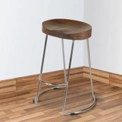 24 in. Brown and Silver Small Farmhouse Counter Height Barstool with Wooden Saddle Seat and Tubular Frame by The Urban Port -The Urban Port Sales brown the urban port bar stools upt 263790 76 1000