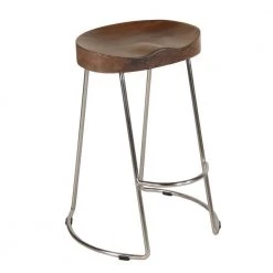 24 in. Brown and Silver Small Farmhouse Counter Height Barstool with Wooden Saddle Seat and Tubular Frame by The Urban Port -The Urban Port Sales brown the urban port bar stools upt 263790 c3 1000