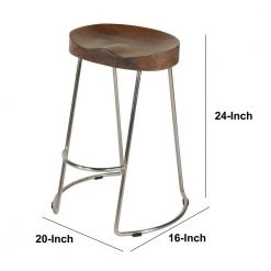 24 in. Brown and Silver Small Farmhouse Counter Height Barstool with Wooden Saddle Seat and Tubular Frame by The Urban Port -The Urban Port Sales brown the urban port bar stools upt 263790 fa 1000