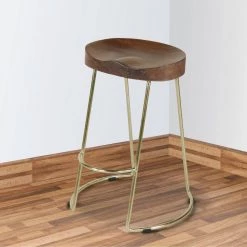 24 in. Brown and Gold Small Farmhouse Counter Height Barstool with Wooden Saddle Seat and Tubular Frame by The Urban Port -The Urban Port Sales brown the urban port bar stools upt 263792 76 1000