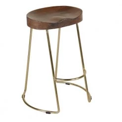24 in. Brown and Gold Small Farmhouse Counter Height Barstool with Wooden Saddle Seat and Tubular Frame by The Urban Port -The Urban Port Sales brown the urban port bar stools upt 263792 c3 1000