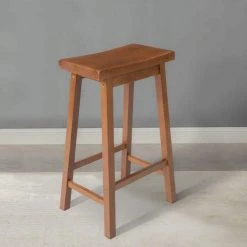 24 in. Walnut Brown Wooden Counter Height Stool with Saddle Seat by The Urban Port -The Urban Port Sales brown the urban port bar stools upt 266392 fa 1000