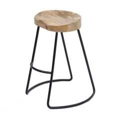 Brown and Black Small Wooden Saddle Seat Barstool with Tubular Metal Base by The Urban Port