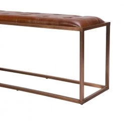 Brown and Bronze Metal Frame Accent Bench with Genuine Leather Upholstery (14 in. L x 42 in. W x 20 in. H) by The Urban Port -The Urban Port Sales brown the urban port bedroom benches upt 263789 1f 1000