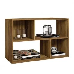 11 in. Honey Brown Wooden Bookcase with 4 Compartments and Grains by The Urban Port