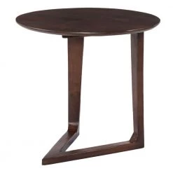 Brown Mango Wood Round Side Table with and Cantilever Base by The Urban Port