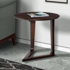 Brown Mango Wood Round Side Table with and Cantilever Base by The Urban Port -The Urban Port Sales brown the urban port c tables upt 262411 76 1000