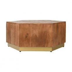 39.5 in. Brown Hexagonal Acacia Wood Block Accent Coffee Table with Textured Detail by The Urban Port