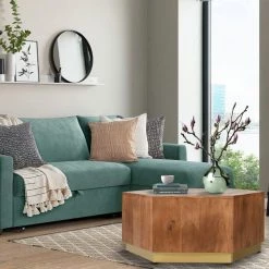 39.5 in. Brown Hexagonal Acacia Wood Block Accent Coffee Table with Textured Detail by The Urban Port -The Urban Port Sales brown the urban port coffee tables upt 215751 fa 1000