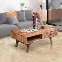 20 in. L Oak Brown Farmhouse Rectangle Acaica Wood Coffee Table with 2-Drawers and Textured Front by The Urban Port -The Urban Port Sales brown the urban port coffee tables upt 242829 31 1000