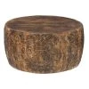 33 In. Walnut Brown Round Coffee Table with Damask Carved Pattern and Wooden Frame by The Urban Port
